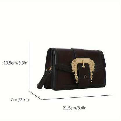 realaiot  Classic Elegant Buckle Decor Mini Square Bag, Flap Women's Shoulder Wallet, Textured Solid Color Handbag