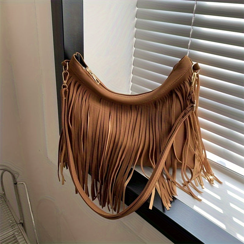 realaiot Vintage Fringe Crossbody Bag, Retro Bohemian Shoulder Bag, Women's Hippie Handbag & Tote Purse