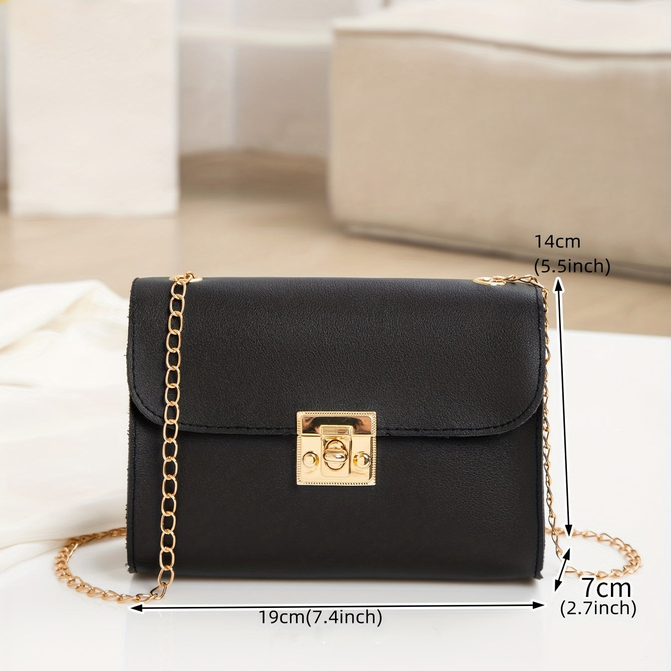 realaiot  Mini Chain Crossbody Bag, Women's Flap Square Purse, Fashion Turn Lock Shoulder Bag