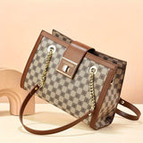 realaiot  Vintage Plaid Print Crossbody Bag, Retro PU Shoulder Bag, Women's Fashion Handbag & Purse