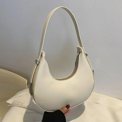 realaiot  Minimalist Hobo Bag For Women, Stylish Solid Color Shoulder Bag, Trendy Zipper Crescent Handbag & Purse