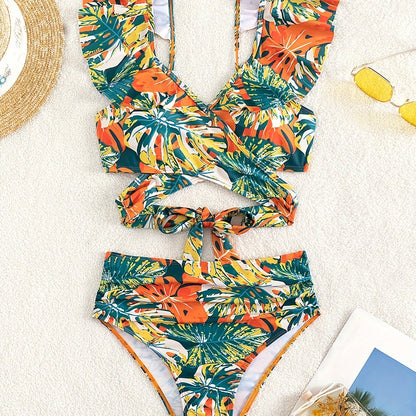 Tropical Printed Wave Edge Bikini Set - Adjustable, Flattering, and Comfortable Swimwear for Women - Perfect for Beach and Pool Time