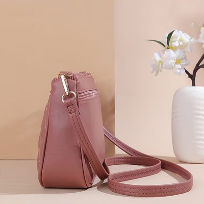 realaiot  Classic Solid Color PU Leather Crossbody Bag, Zipper New Fashion Shoulder Bag For Women, Small Purse And Handbag