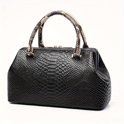 Crocodile Pattern Boston Bag, Luxury Genuine Leather Handbag, Fashion Crossbody Bag For Women