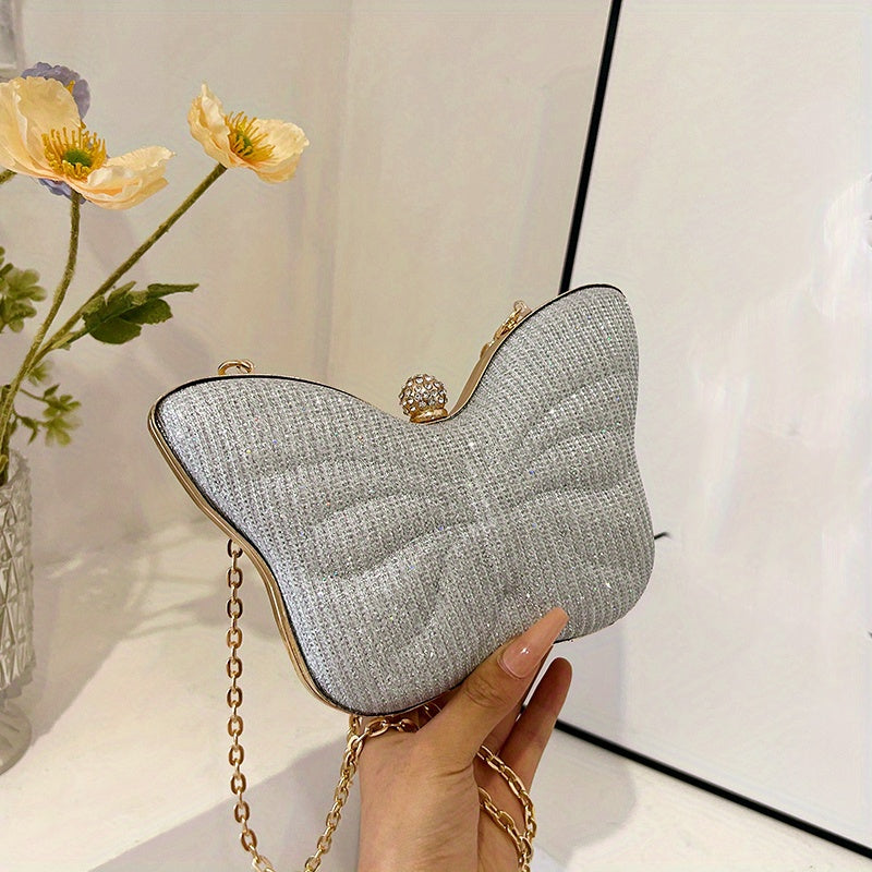 realaiot  Glitter Butterfly Shaped Crossbody Bag, Shiny Chain Shoulder Bag, Kawaii Y2K Purse For Women