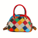 realaiotRetro Colorblock Argyle Pattern Shoulder Bag, Classic Textured Top Handle Satchel Bag For Women