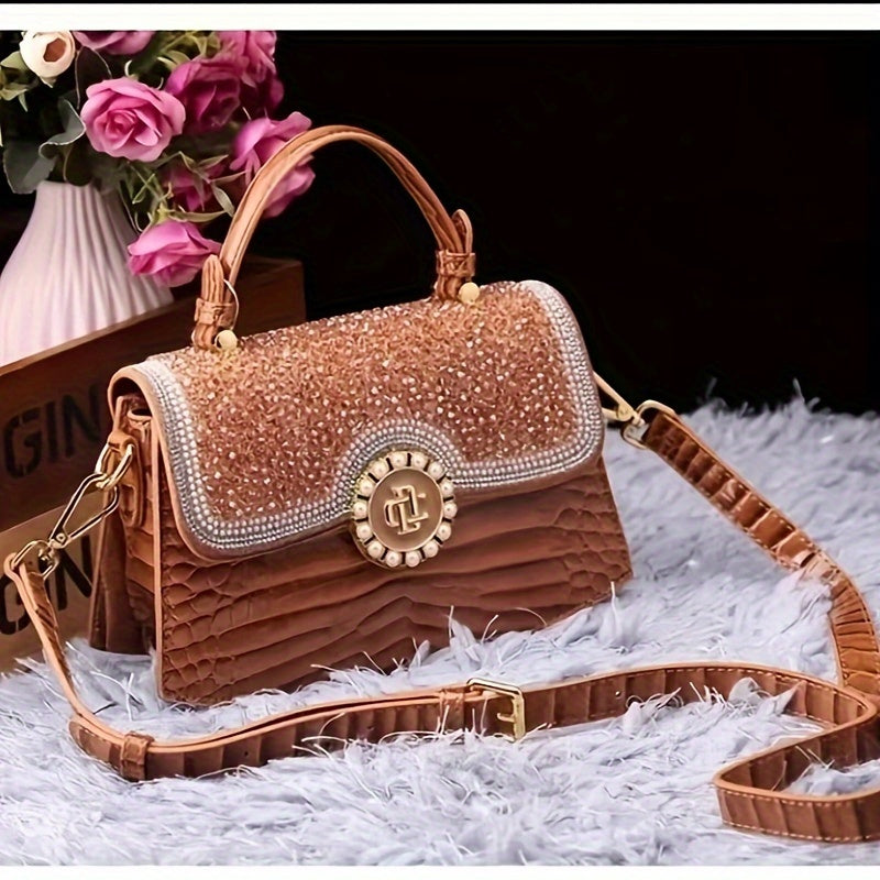 realaiot  Luxury Rhinestone Decor Handbag, Trendy Mini Crossbody Bag, Elegant Evening Purse For Women