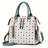 realaiot  Fashion Geometric Print Handbag, Tassel Decor Crossbody Bag, Women's Top Handle Satchel Purse