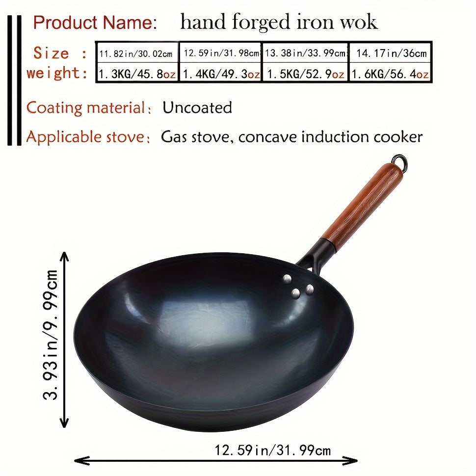 1pc Premium Cast Iron Skillet - Non-Stick, Uncoated Traditional Chinese Wok for Gas Stove Top Cooking, Handcrafted, Durable & Easy to Clean, Perfect for Home and Restaurant Use