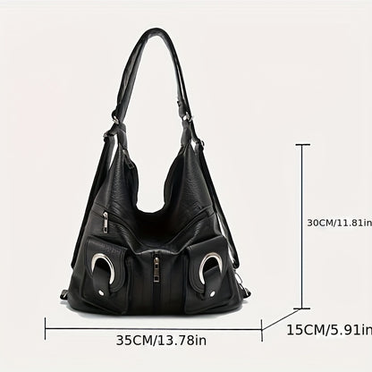 Vintage PU Soft Leather Hobo Bag, Trendy Convertible Backpack, Large Capacity Shoulder Bag For Women