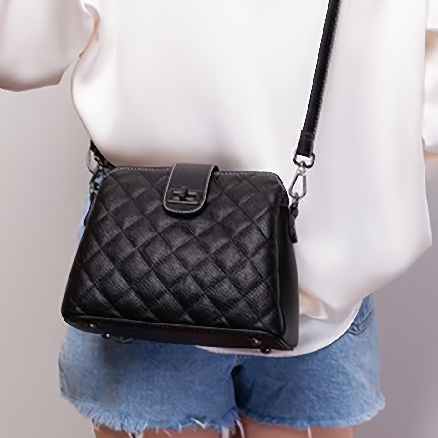 realaiot  Elegant Quilted Crossbody Bag, Fashion PU Shoulder Bag, Women's Casual Handbag & Phone Purse