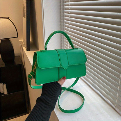 realaiot  Retro Solid Color Crossbody Bag, Fashion Casual PU Leather Square Handbag, Women's Simple Versatile Shoulder Bag & Purse