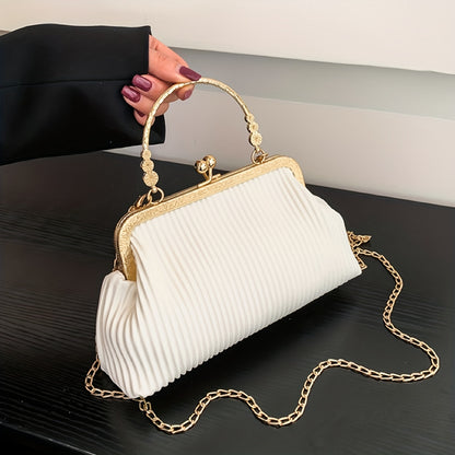 Elegant Ruched Handbag, Women's Top Ring Wedding Bag, Chain Clutch Purse For Evening Dinner