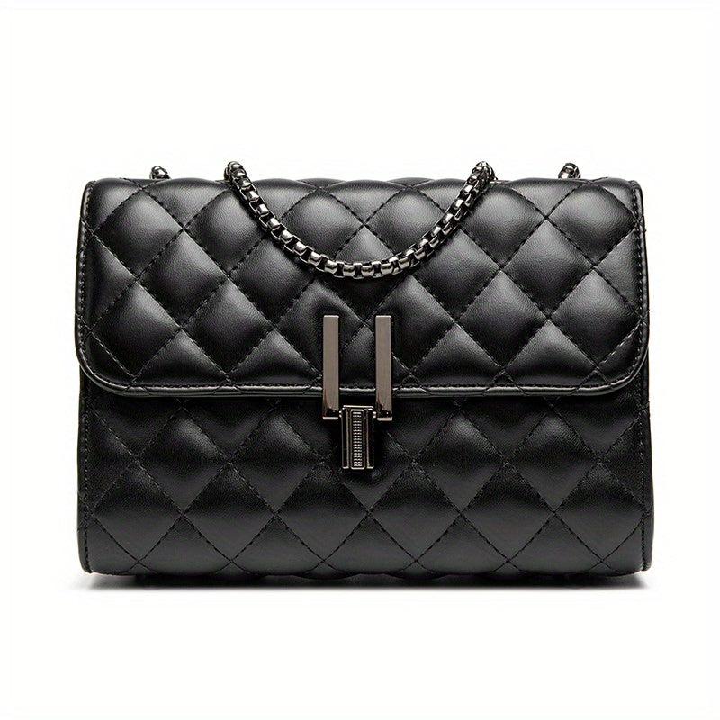 realaiot  Trendy Square Shoulder Bag, Quilted Detail Chain Bag, All-Match Crossbody Bag, Flap Purse