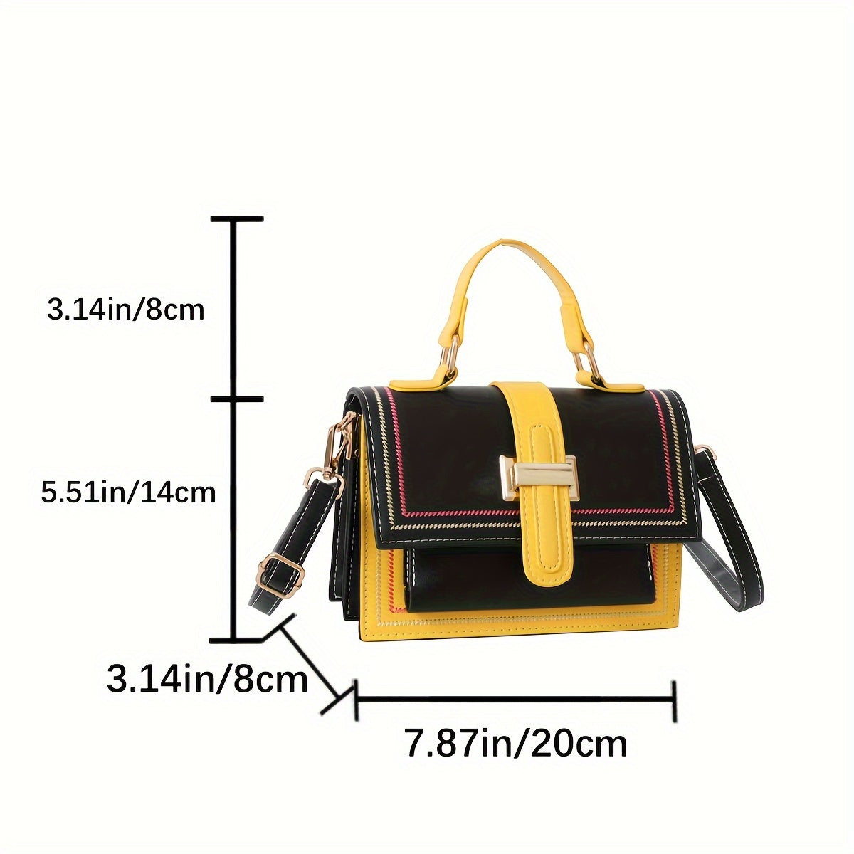 realaiot  Fashion Color Blocking Crossbody Bag, Square Three-layer Handbag, Perfect Shoulder Bag For Everyday Use