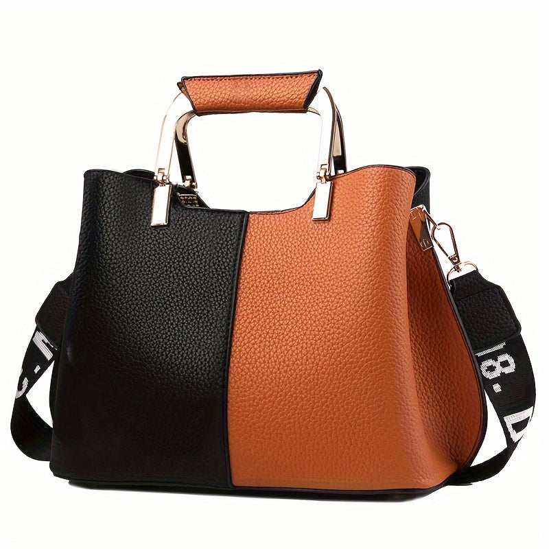 Color Contrast Handbag For Women, Fashion Crossbody Bag, PU Leather Shoulder Purse