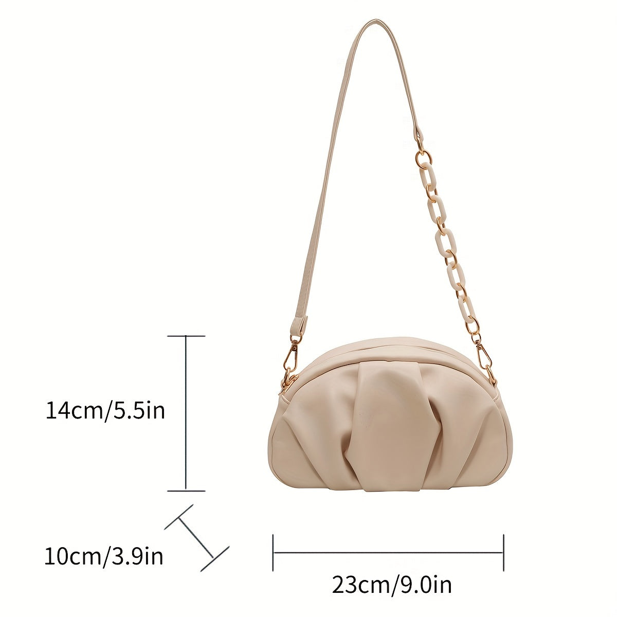Solid Color Ruched Shoulder Bag, Simple Design Zipper Crossbody Bag, Versatile PU Leather Shoulder Bag