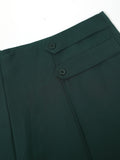 Plus Size Elegant Pants, Women's Plus Solid Stitching Button Detail High Rise Wide Leg Trousers