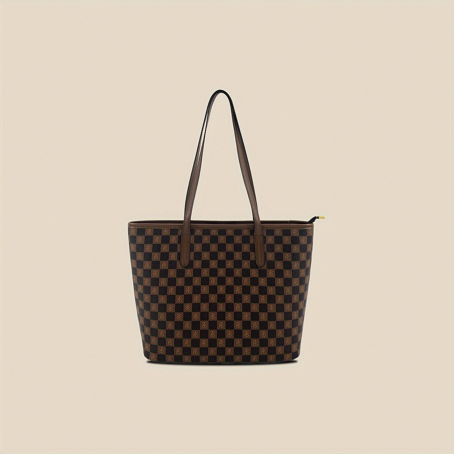 Large Capacity Checkerboard Pattern Tote Bag, Classic Shoulder Commuter Bag For Women, Textured Retro Handbag