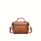 Retro PU Leather Handbag, Letter Badge Embossed Satchel Purse, Fashion Crossbody Bag For Women