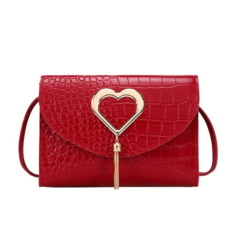 Women Shoulder Bag, Crossbody Bag, Trendy Bag, Heart Decor Small Square Bag