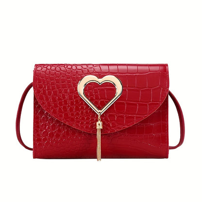 Women Shoulder Bag, Crossbody Bag, Trendy Bag, Heart Decor Small Square Bag