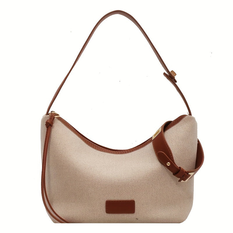 realaiot  Casual Minimalist Shoulder Bag, Classic Colorblock Hobo Bag, Women''s Canvas Handbag