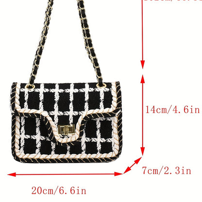 realaiot Trendy Lattice Color Blocking Crossbody Bag, Woven Square Flap Shoulder Bag, Perfect Underarm Bag For Daily Use