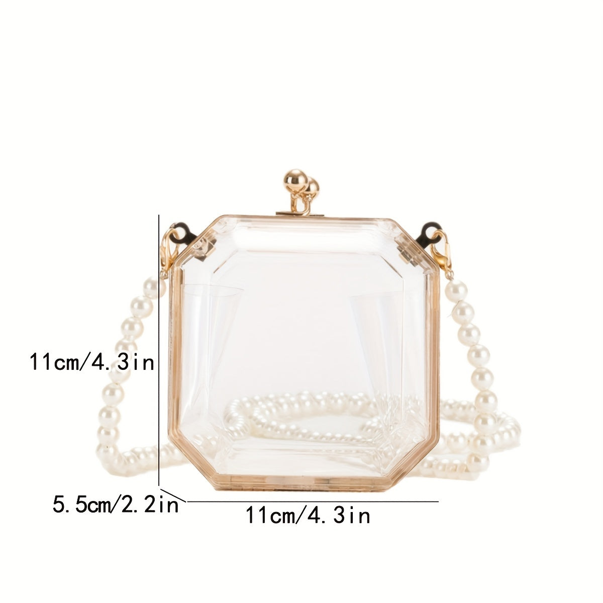 realaiot  Mini Clear Square Pearl Chain Frame Crossbody Bag, Acrylic Transparent Lipstick Bag Purse, Elegant Versatile Fashion Shoulder Bag