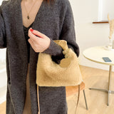 realaiot Plush Ruched Handbag For Women, Fluffy Faux Fur Crossbody Bag, Autumn And Winter Hobo Bag