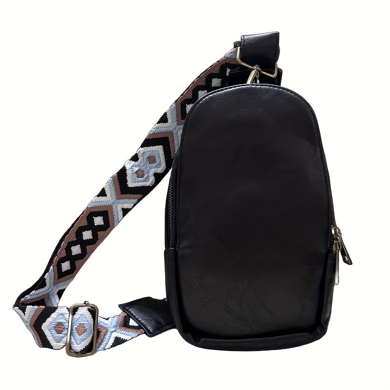 realaiot  Retro Cow & Leopard Pattern Sling Bag, Trendy Chest Zipper Bag, All-Match Fancy Pack