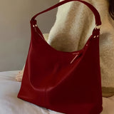 realaiot  Retro Solid Color Tote Bag, Fashion PU Leather Hobo Bag, Large Capacity Shoulder Bag For Women
