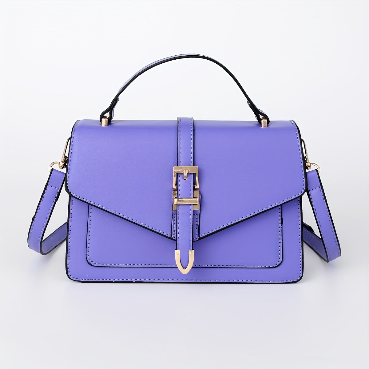 Solid Color Crossbody Bag, Fashion Buckle Decor Handbags, Women's Small Flap Square Purse