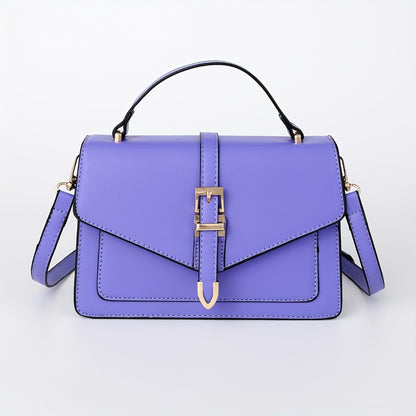 Solid Color Crossbody Bag, Fashion Buckle Decor Handbags, Women's Small Flap Square Purse