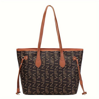 Retro Letter Print Tote Bag, Fashion Shoulder Bag, Classic Commuter Handbag For Women