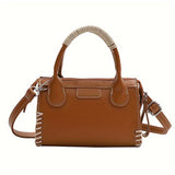 realaiot  Fashion Thread Woven Handbag, Niche Design Crossbody Bag, Women's Mini Top Handle Square Purse