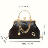 realaiot  Elegant Top Handle Frame Bag, Classic Shoulder Bag, Women's Fashion Handbag & Purse