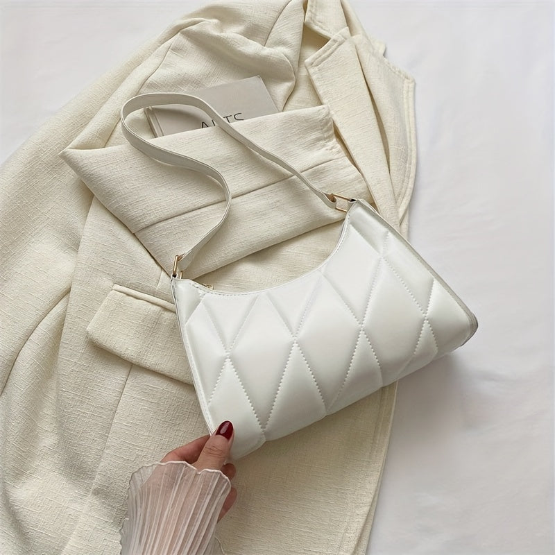 1pc Girl's Argyle  Embroidered Sling Bag, Solid Color Versatile Simple Underarm Bag, Mini Handbag, Dating Wallet Mobile Phone Bag