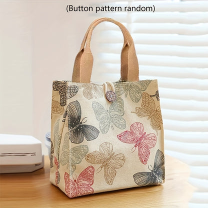 Aesthetic Butterfly Print Tote Bag, Portable Lunch Bento Bag, Perfect For School, Travel, Picnic, Office