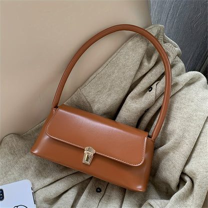 realaiot  Trendy All-match Flap Shoulder Bag, Simple Solid Color Baguette Bag, Perfect Casual Underarm Bag For Daily Use