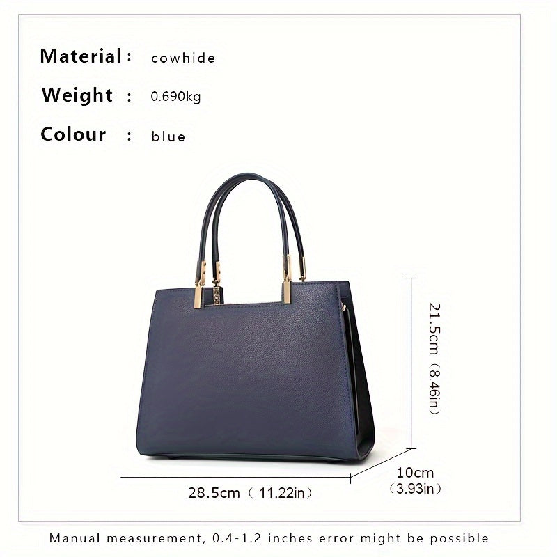 realaiot  Genuine Leather Handbag For Women, Luxury Solid Color Tote Bag, Fashion Top Handle Satchel Purse