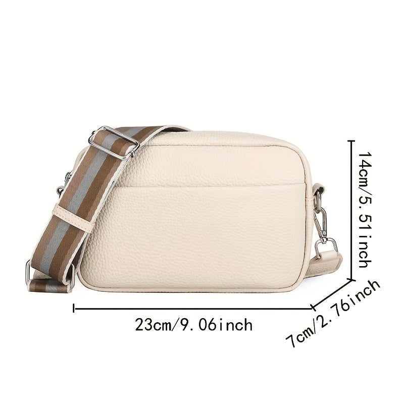 realaiot  Trendy Square Crossbody Bag, Litchi Pattern Shoulder Bag, Women's PU Leather Zipper Purse