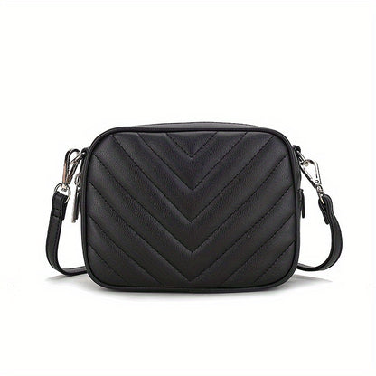 realaiot  Chevron Quilted Crossbody Bag, Fashion PU Leather Square Purse, Small Zipper Shoulder Bag For Women