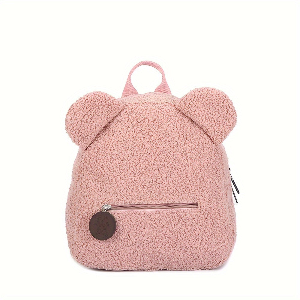 realaiot Fashion Cute Fuzzy Backpack, Kawaii Cartoon Bear Design Backpack For School And Travel (11.02*10.63*5.12) Inch