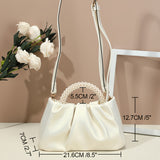 realaiot  Trendy Pleated Cloud Handbag, Elegant Faux Pearls Handle Bag, Perfect Shoulder Bag For Every Occasion