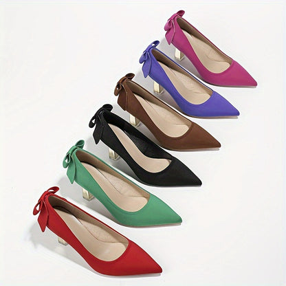 Elegant Bowknot D'Orsay Pumps for Women - Breathable Fabric, Block Heel, Pointed Toe | Versatile All-Season High Heels