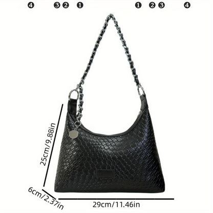 realaiot Elegant Solid Color Shoulder Bag, All-Match Geometric Pattern Chain Bag, Women's Classic Handbag