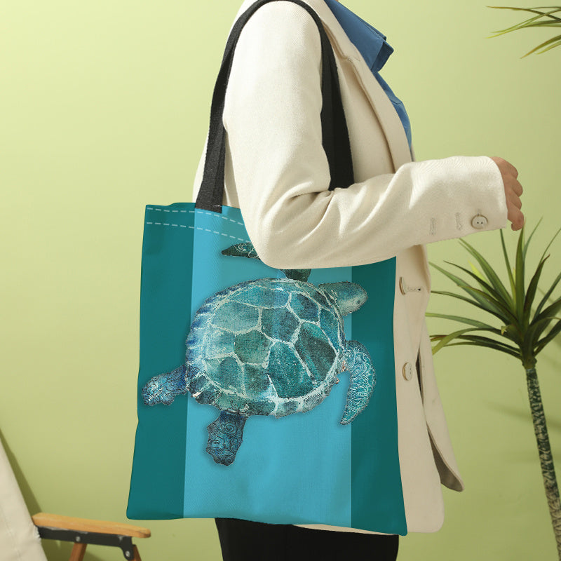 realaiot  Turtle Print Shoulder Bag, Lightweight All-Match Storage Bag, Versatile Shopper Bag