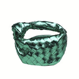 realaiot  Fashion Trendy Handbag, Shiny Solid Color Woven Lightweight Knot Handbag, Suitable For Daily Matching, Commuting, Christmas, Holidays, Parties, Weddings
