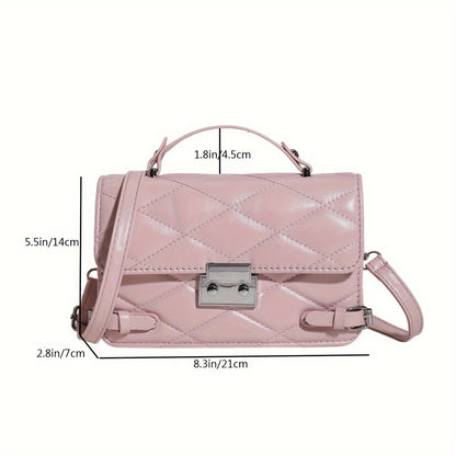 realaiot  Stylish Argyle Quilted Handbag, Mini Solid Color Crossbody Bag, Women's Top Handle Square Purse